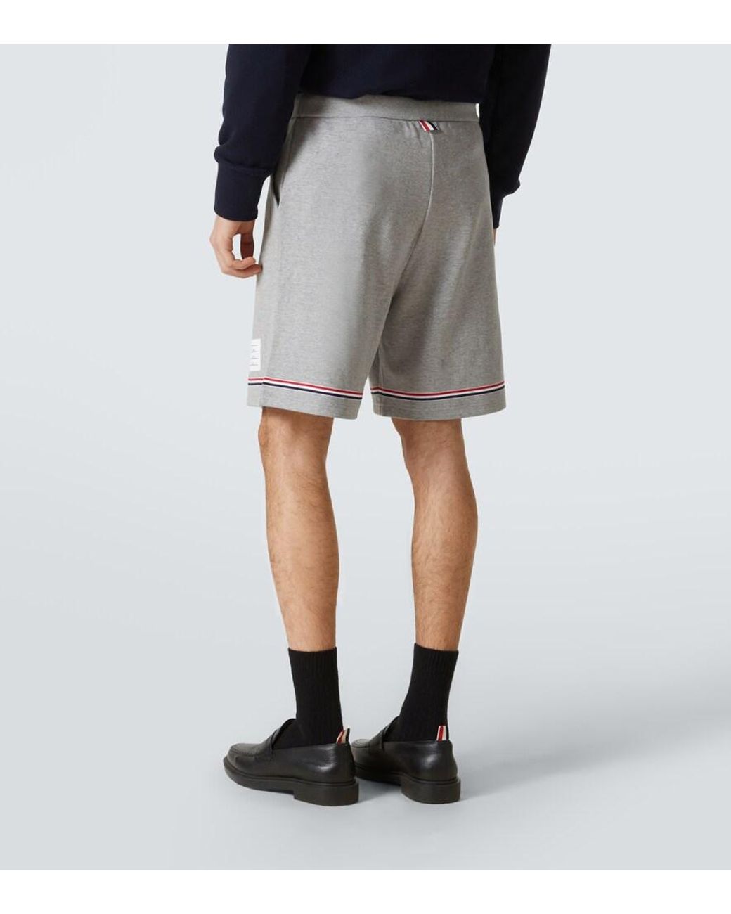 Thom Browne Gray Striped Mid-Rise Cotton Shorts for men