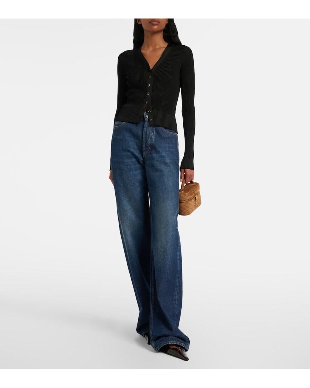 Saint Laurent Black Ribbed-Knit Wool, Cashmere, Silk Cardigan