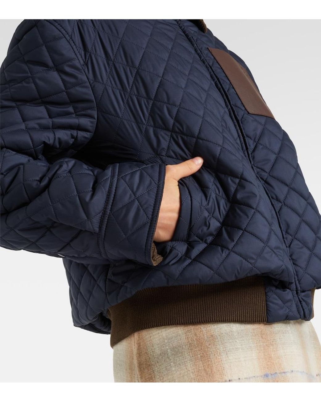 Loewe Blue Contrast-Collar Logo-Patch Quilted Jacket
