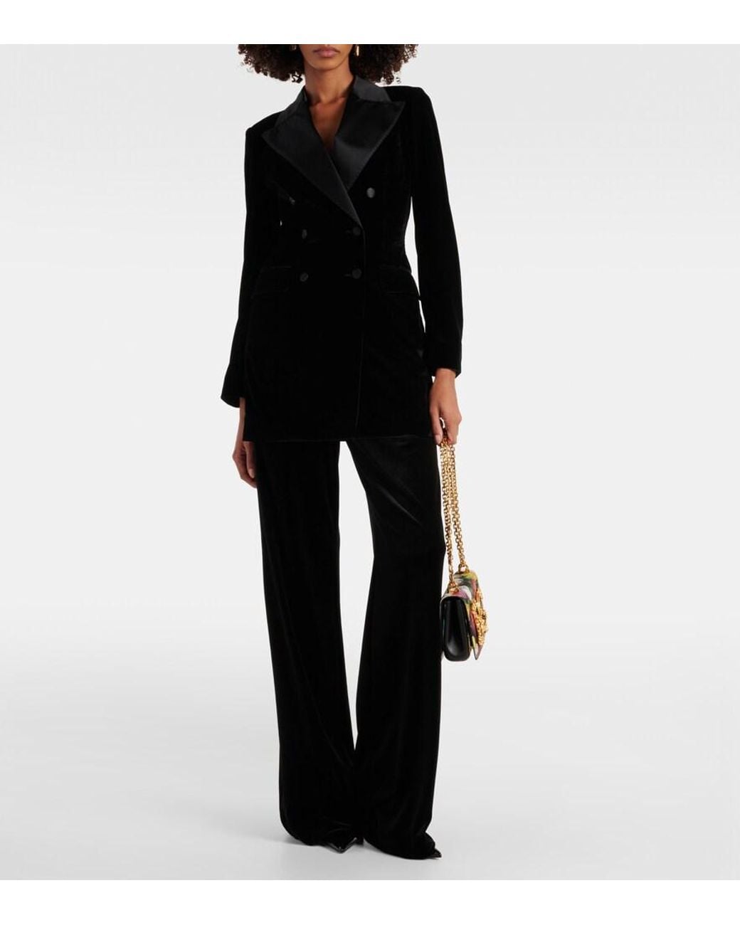 Dolce & Gabbana Black Double-Breasted Velvet Blazer