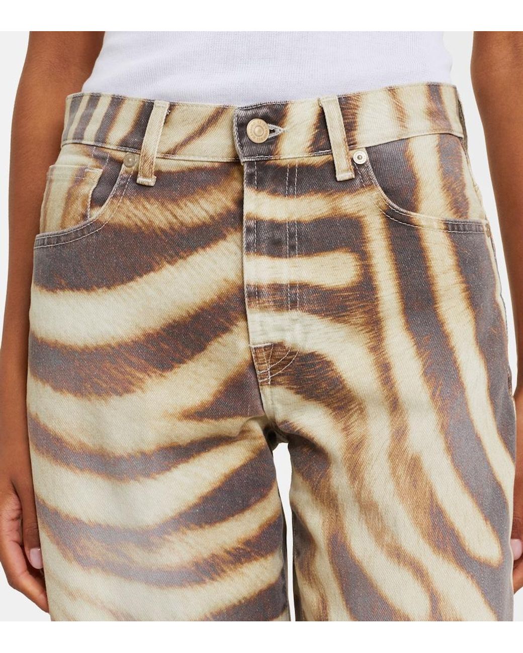 7 For All Mankind Natural Stovepipe Zebra-Print Straight Jeans
