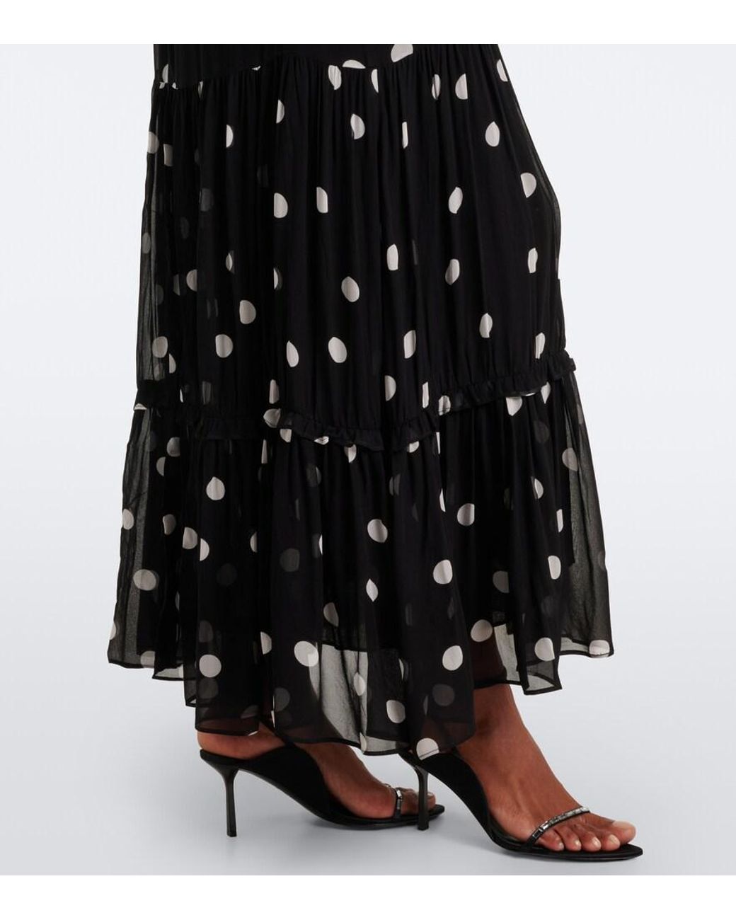 Rixo Black Elsie Polka-Dot Georgette Midi Dress