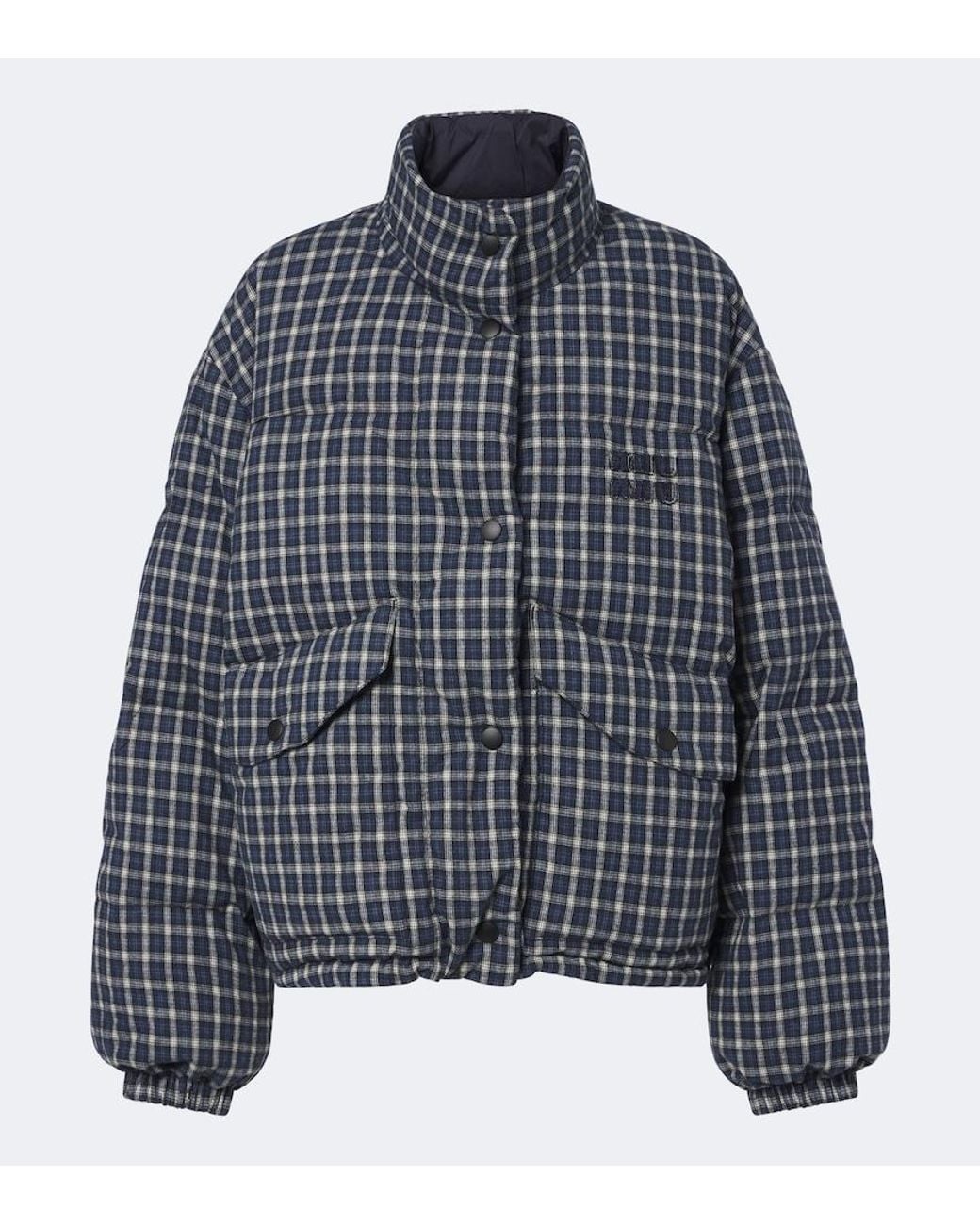 Miu Miu Blue Reversible Cotton Flannel Down Jacket