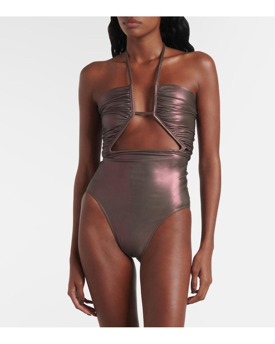 Rick Owens Brown Metallic Halterneck Swimsuit