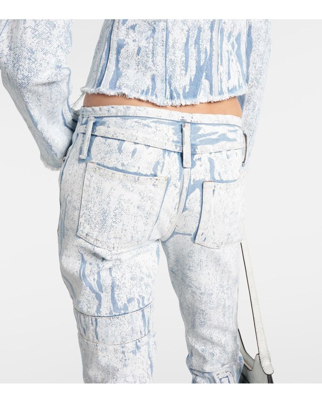 Acne Blue Printed Low-Rise Slim Jeans
