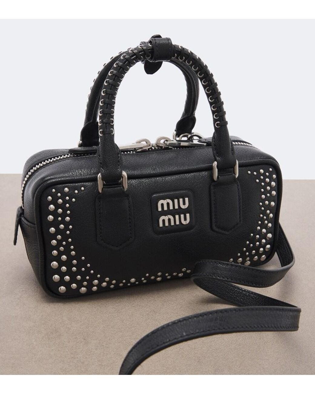 Miu Miu Black Arcadie Studded Leather Top-Handle Bag