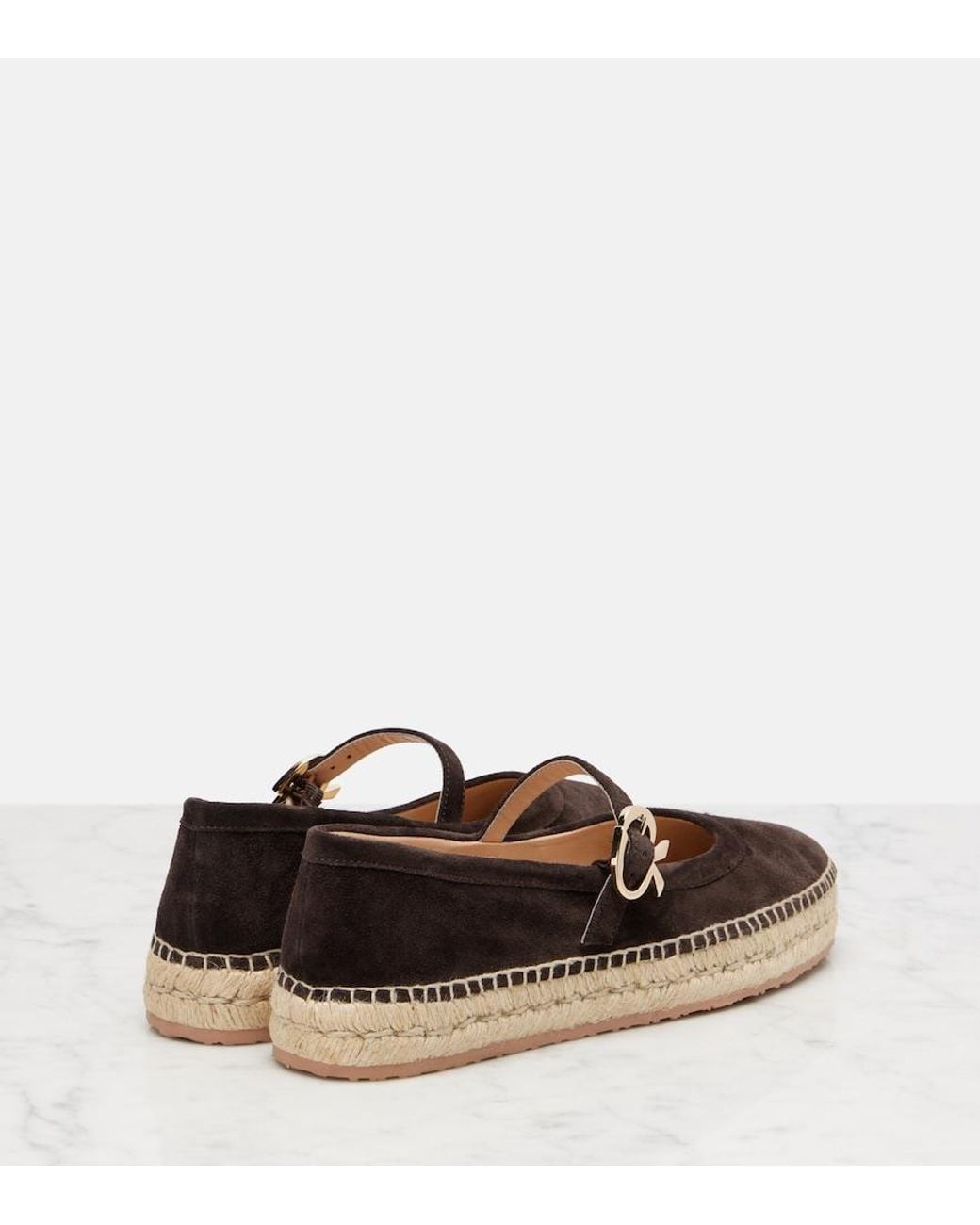 Gianvito Rossi Brown Elda Suede Espadrilles Mary Jane Flats