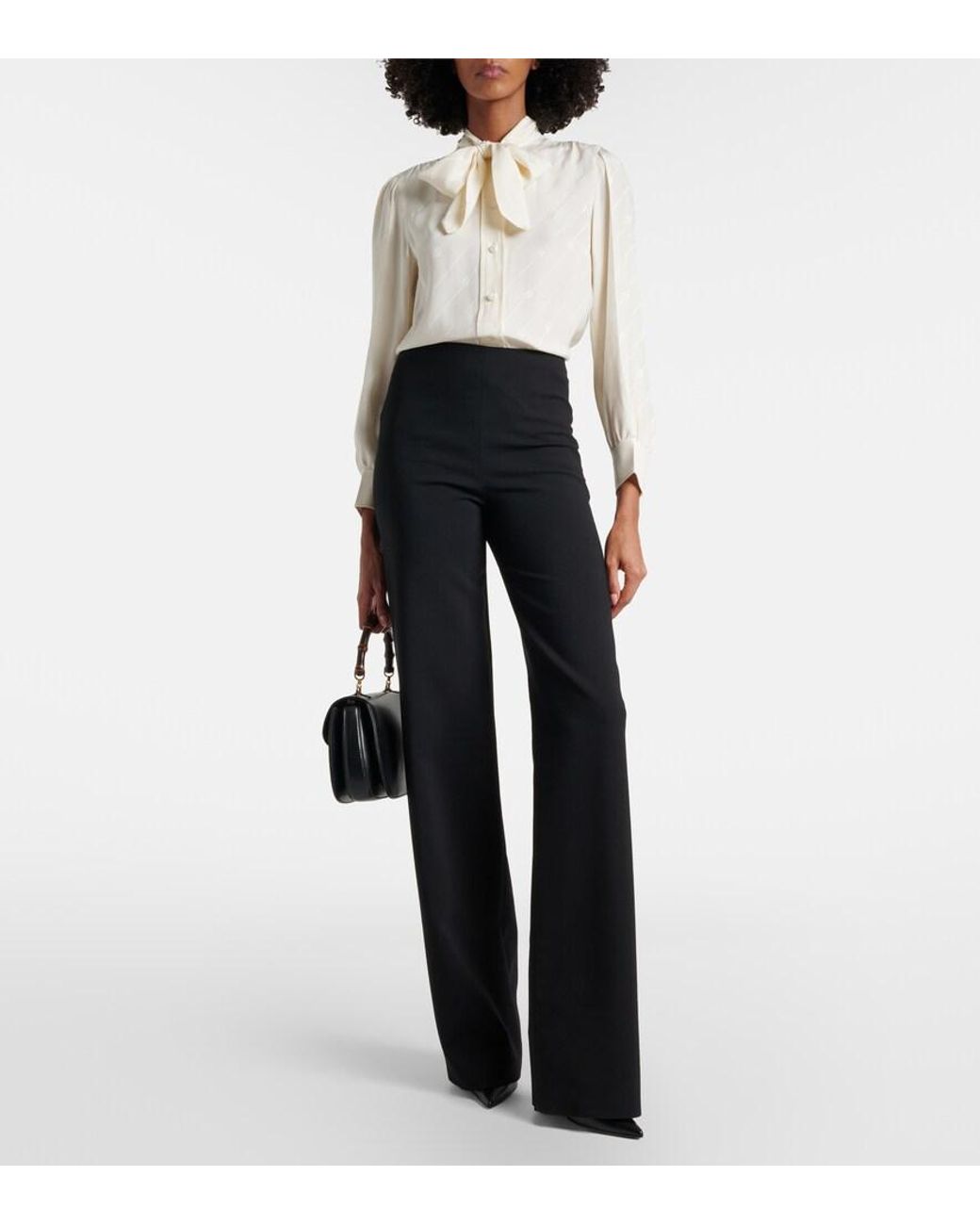Gucci White Silk Crêpe Satin Interlocking G Shirt