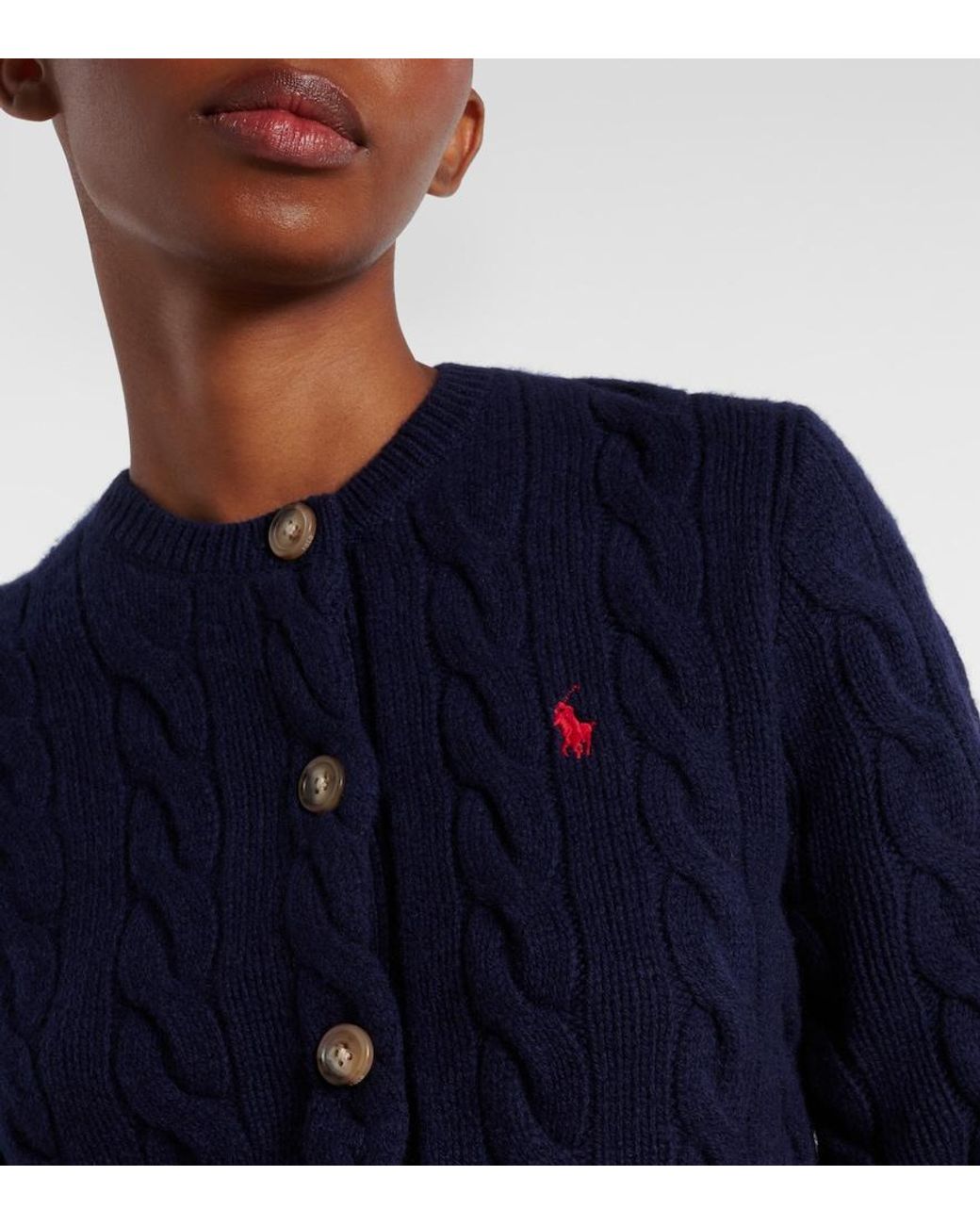 Polo Ralph Lauren Blue Pony Cable-Knit Wool And Cashmere Cardigan