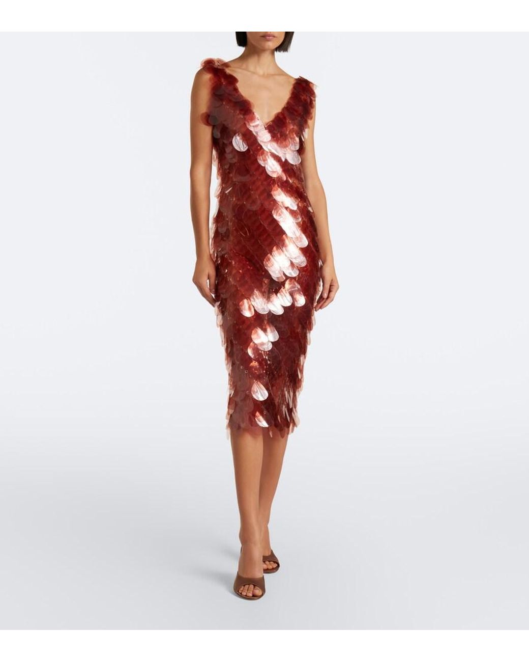 Robe Midi A Sequins Rabanne en coloris Red