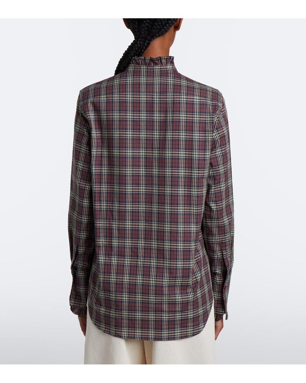 Nili Lotan Brown Elio Ruffled Checked Cotton Shirt
