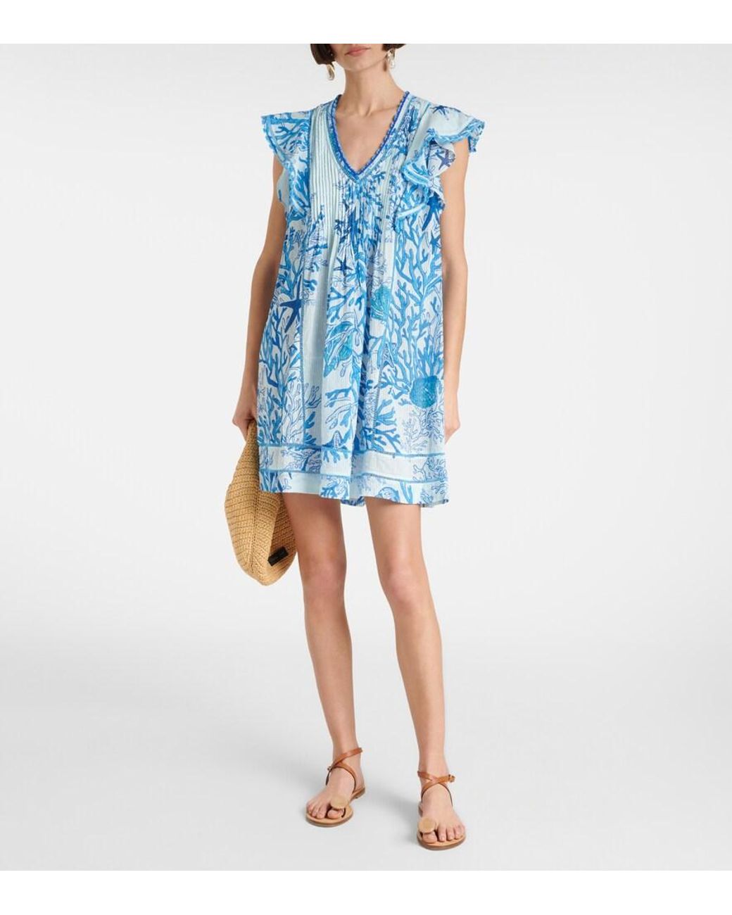 Poupette Blue Camelia Printed Cotton Minidress