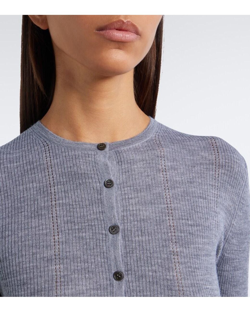 Gabriela Hearst Blue Olea Pointelle Wool Henley Shirt