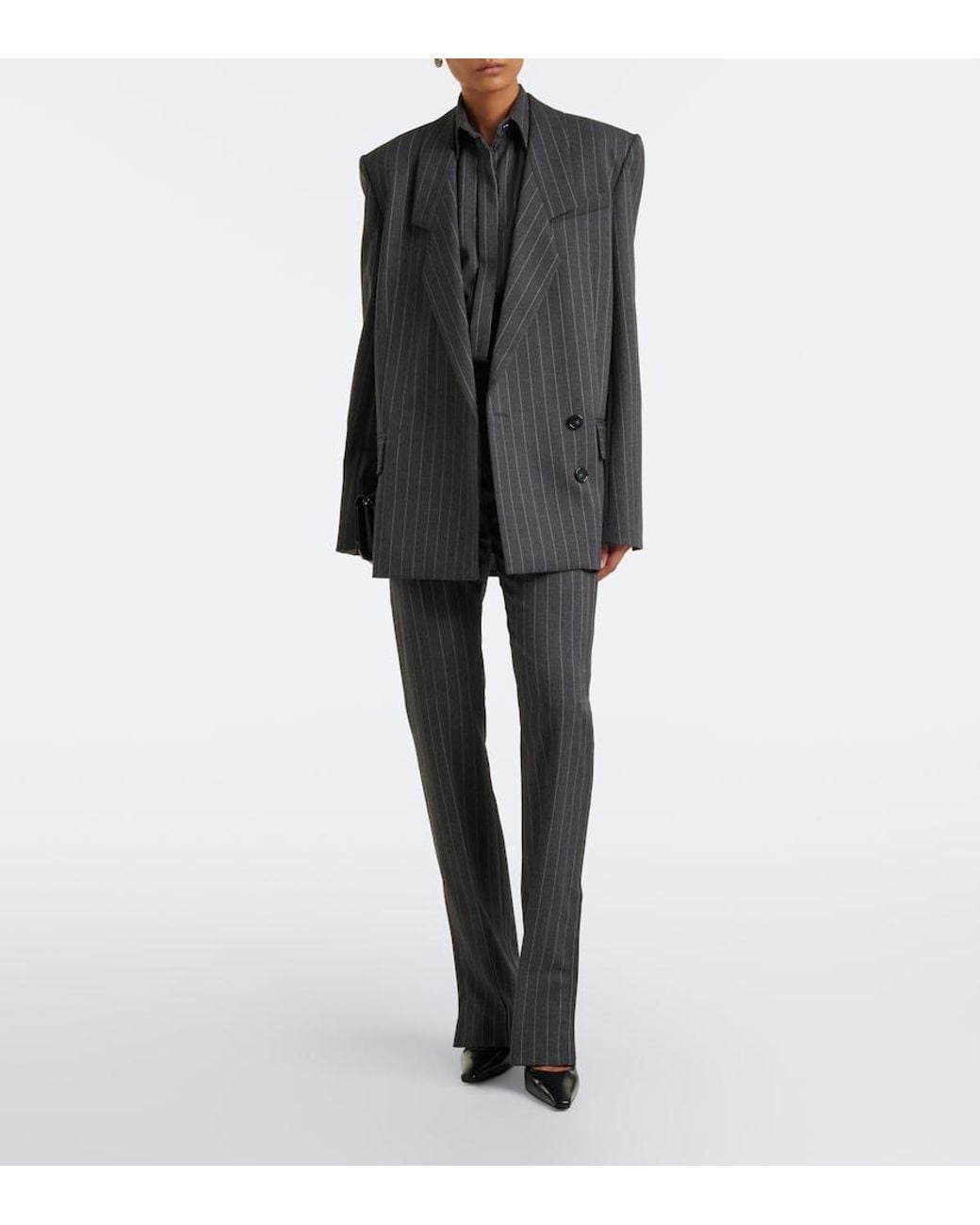Sportmax Gray Pinstriped Wool-Blend Flared Pants