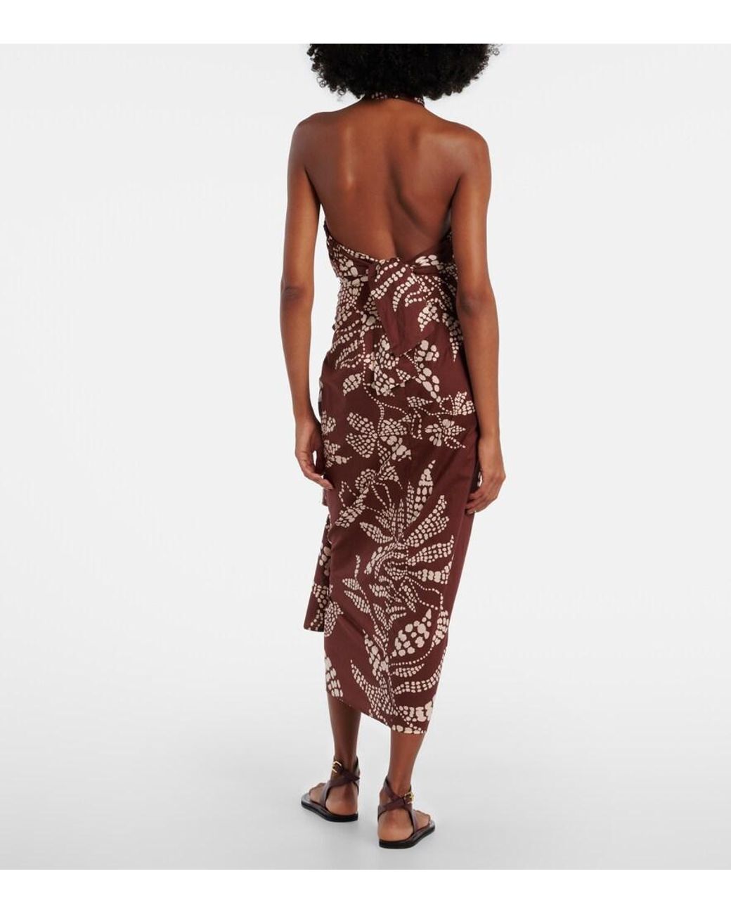Poupette Red Uma Printed Cotton Midi Skirt