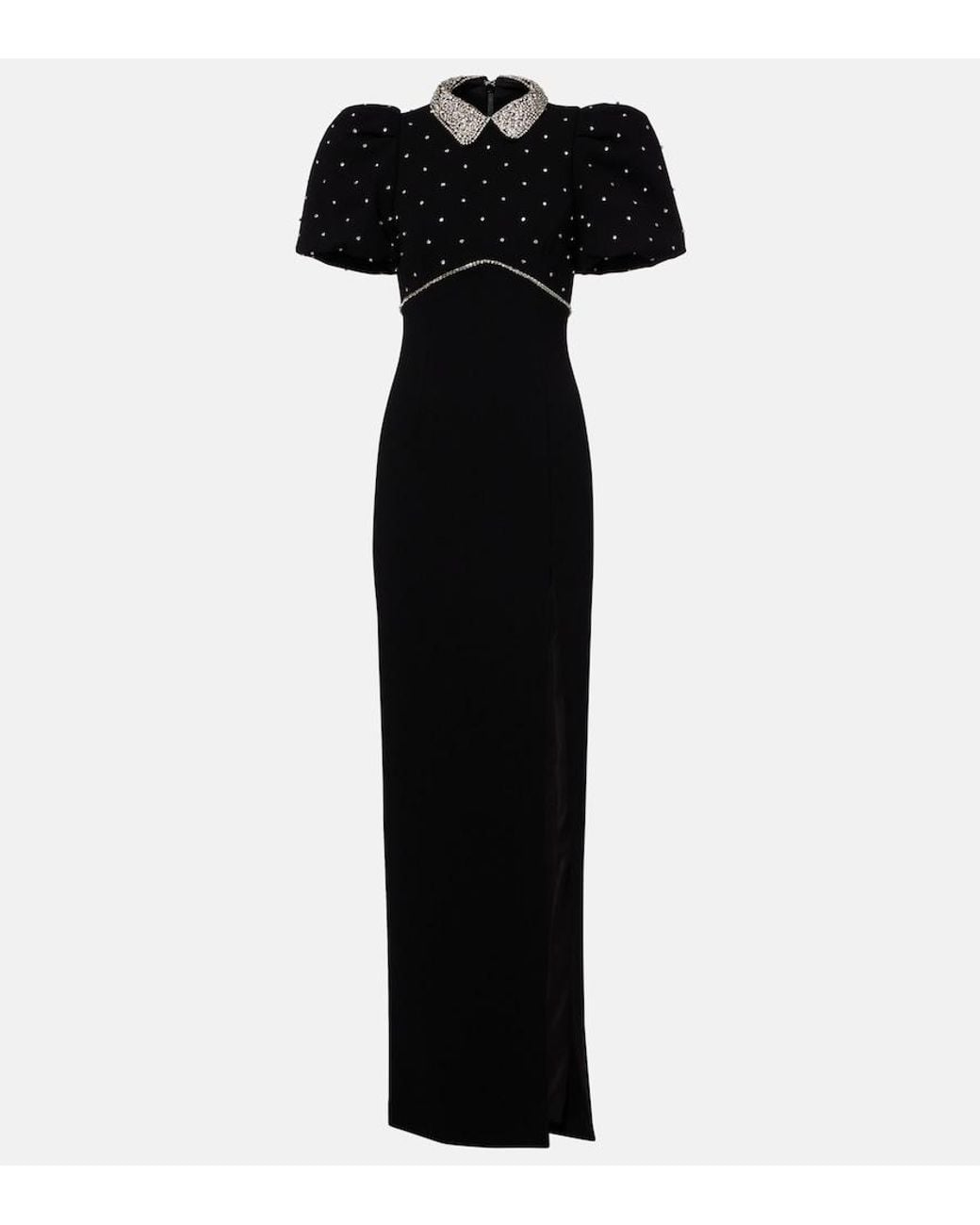 Rebecca Vallance Black Amery Embellished Puff-Sleeve Gown