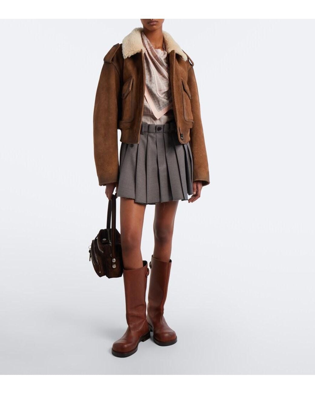Acne Gray Pleated Wool Miniskirt