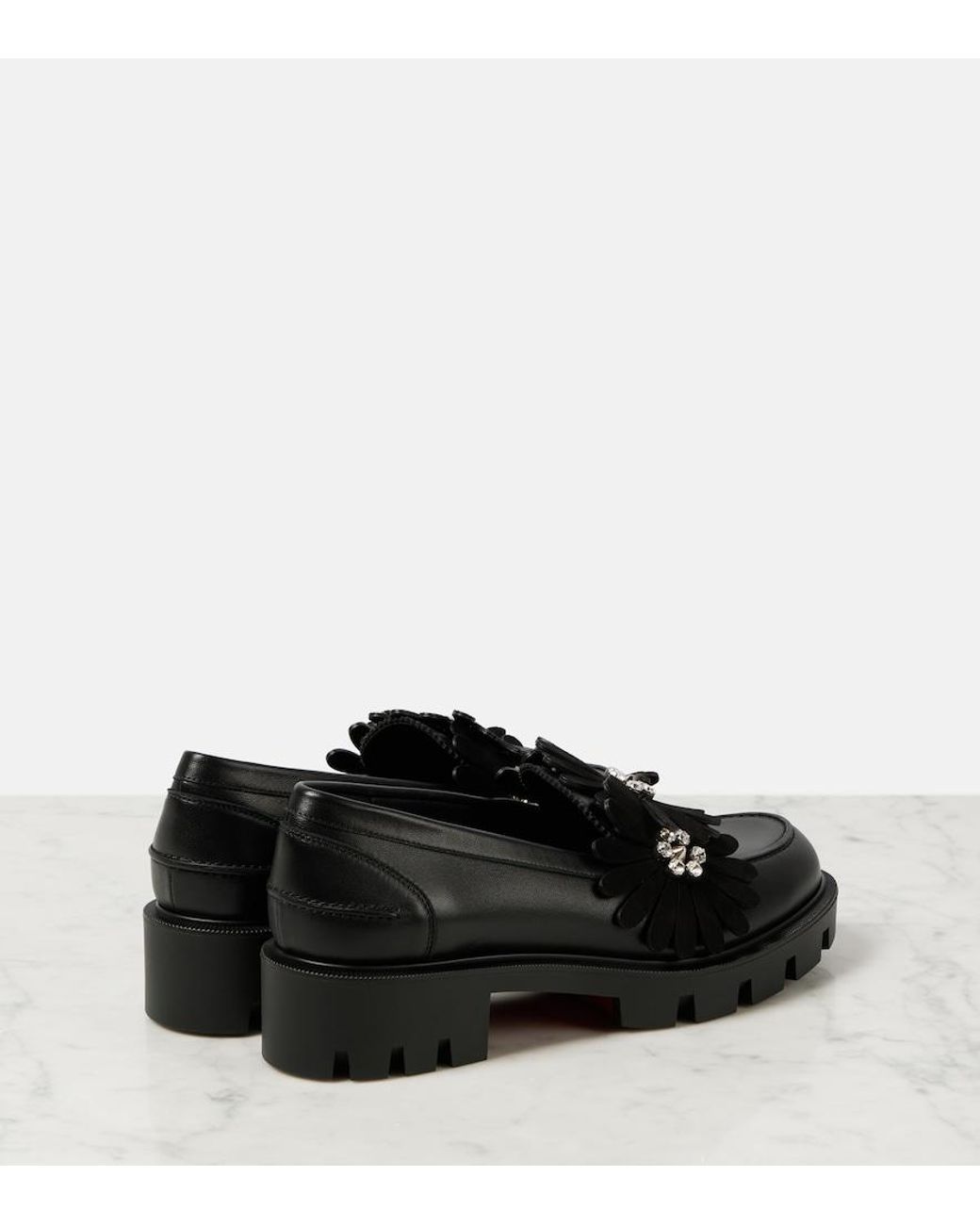 Christian Louboutin Black Flora Moc Embellished Leather Loafers
