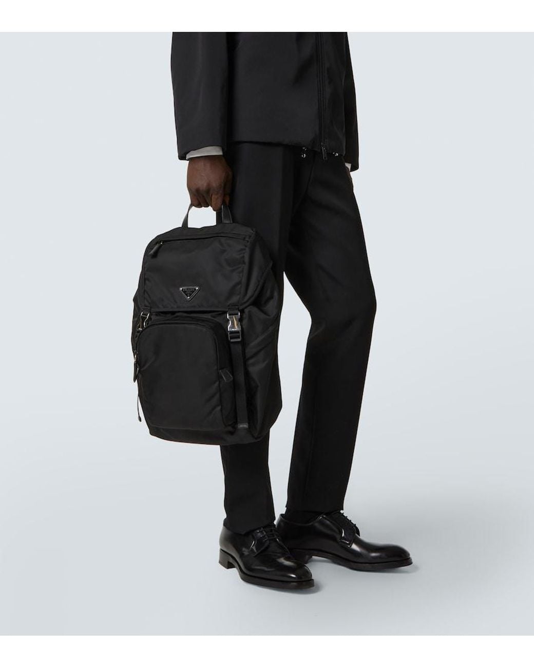 Prada Black Re-Nylon Leather-Trimmed Backpack for men