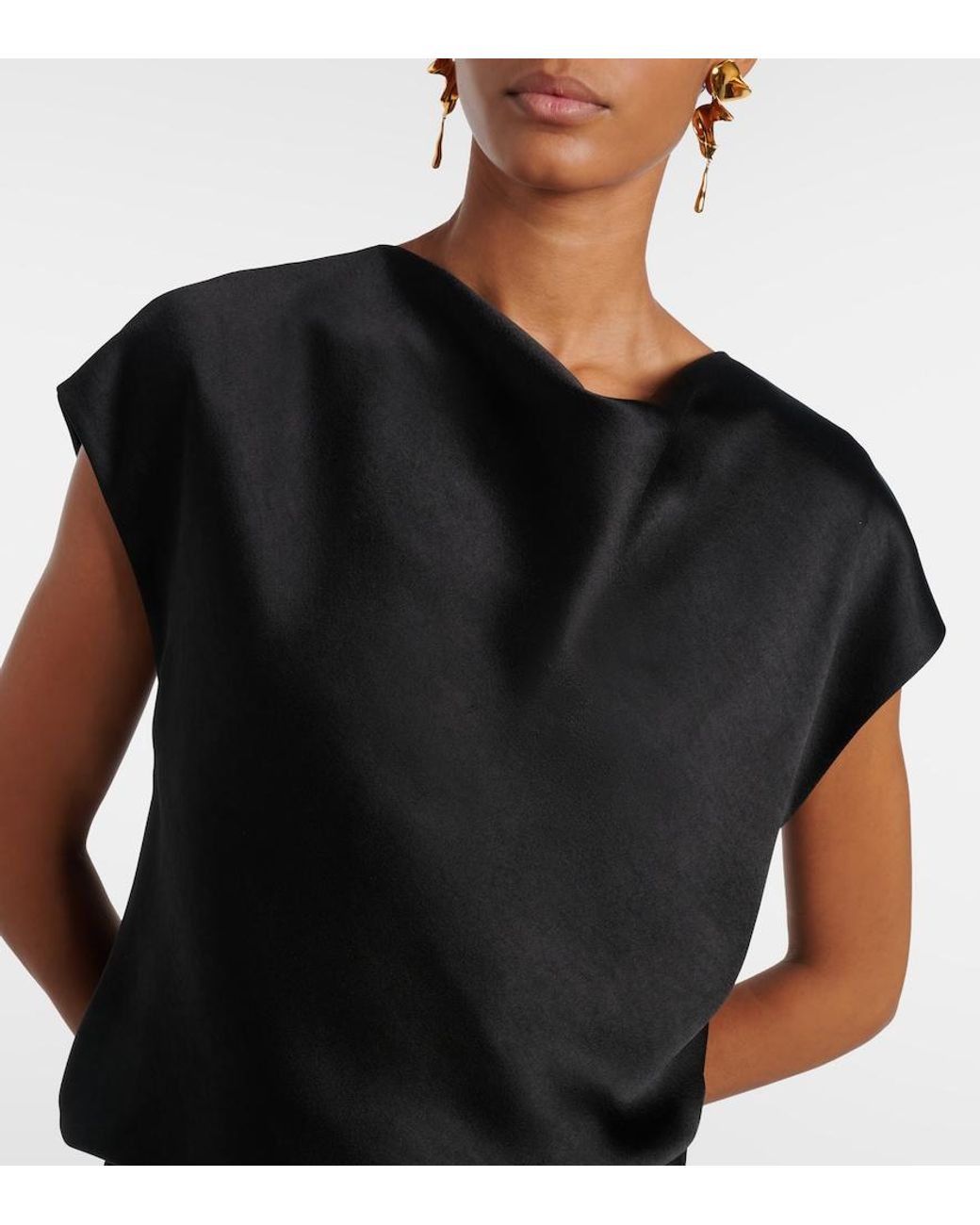 Vince Black Draped Satin Maxi Dress