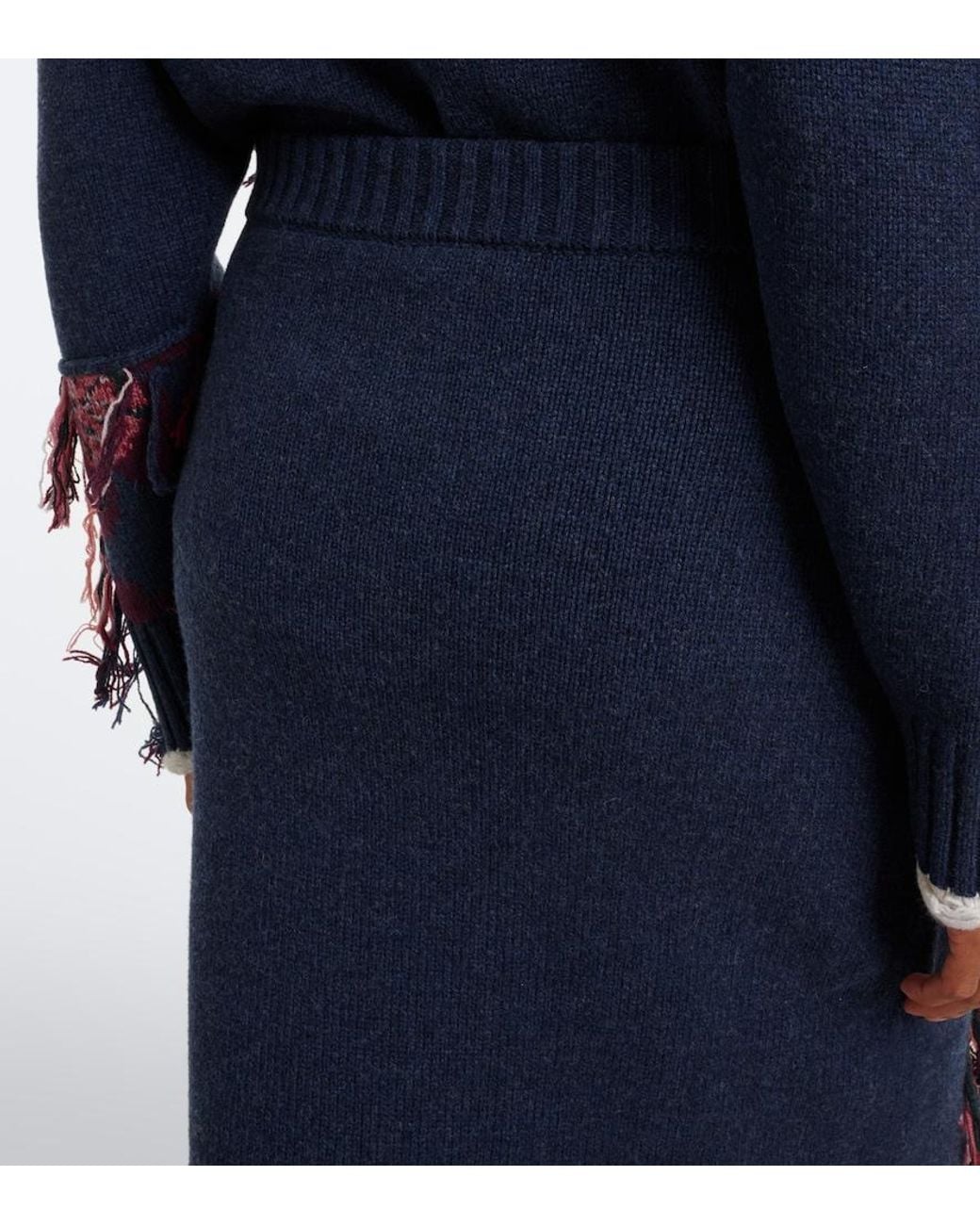 Erdem Blue Fringed Intarsia Wool Midi Skirt