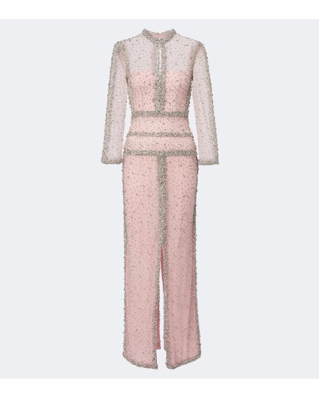 Costarellos Pink Belina Embellished Tulle Gown