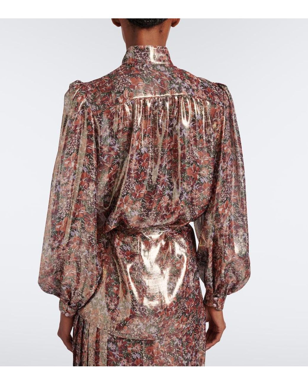 Valentino Garavani Brown Floral Silk-Blend Lame Blouse