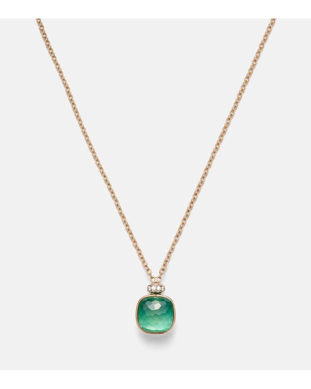 Pomellato Pink Nudo Classic 18Kt Rose And Necklace With Gemstones