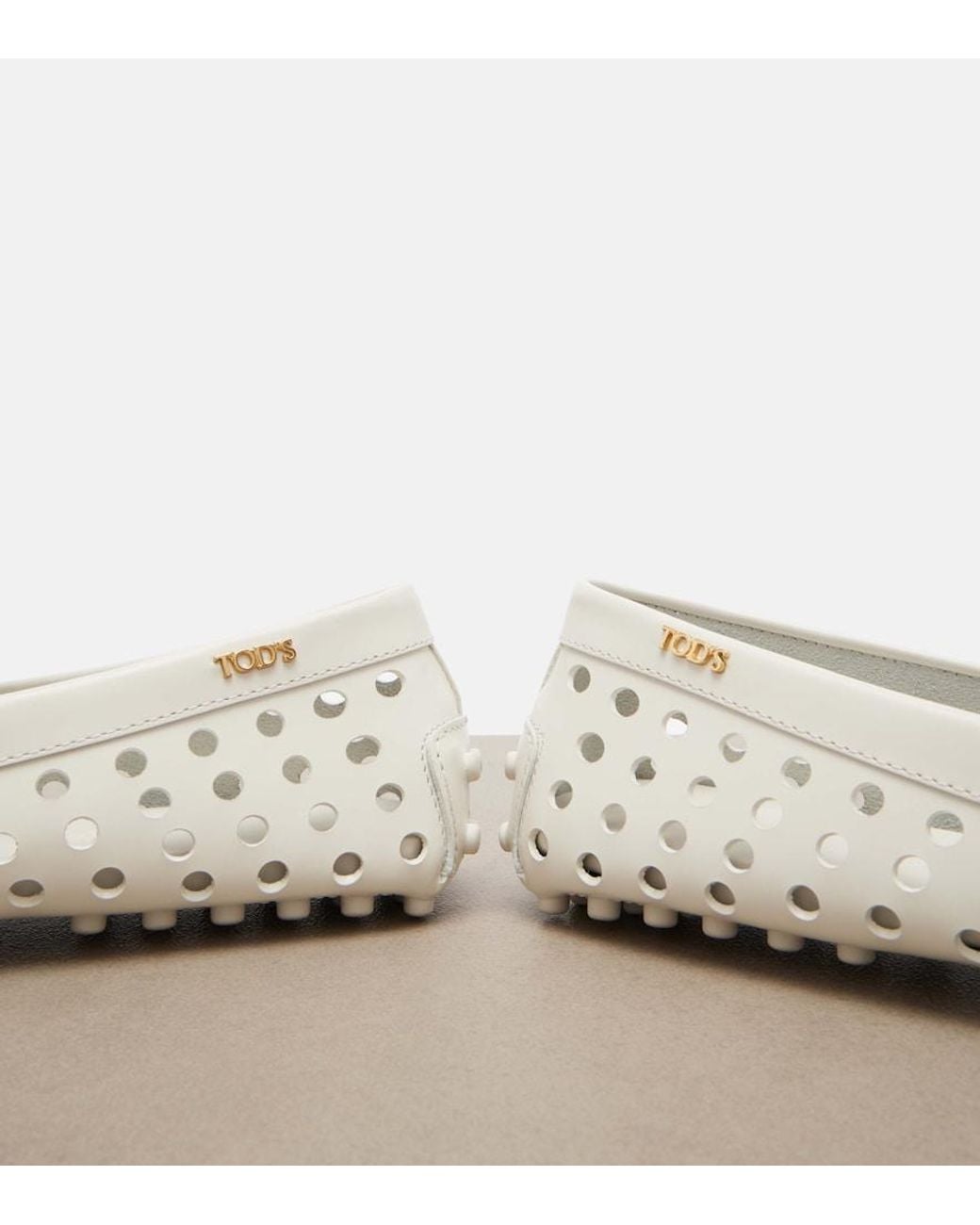 Tod's White Gommino Perforated Leather Loafers