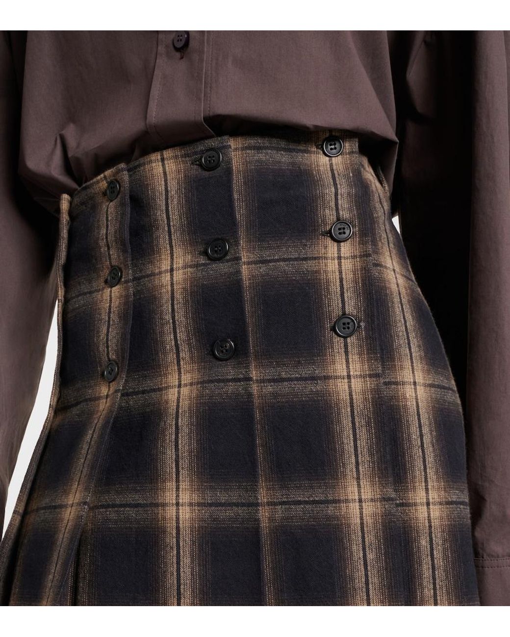 The Attico Black Plaid Pleated Cotton Midi Skirt