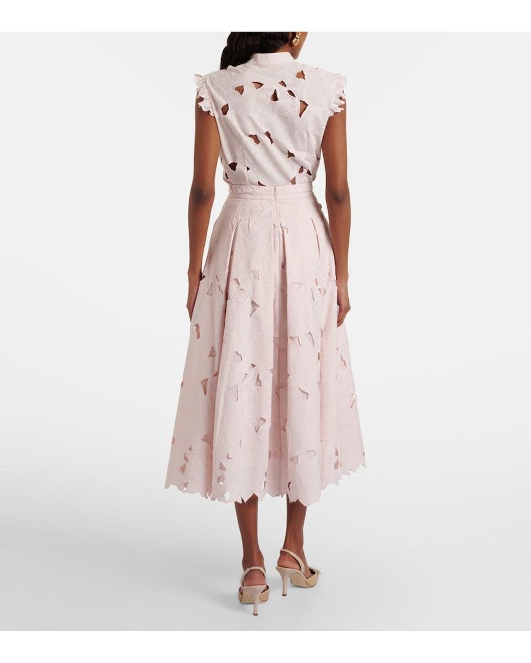 Erdem Pink Cutout Floral Pleated Midi Skirt
