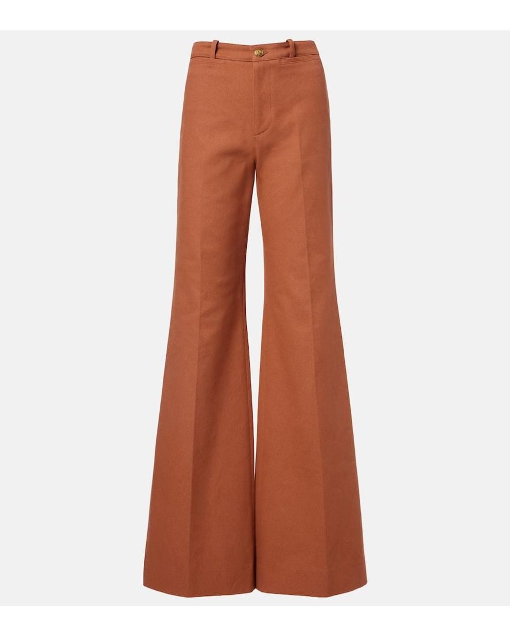 Chloé Brown High-Rise Cotton Canvas Flared Pants