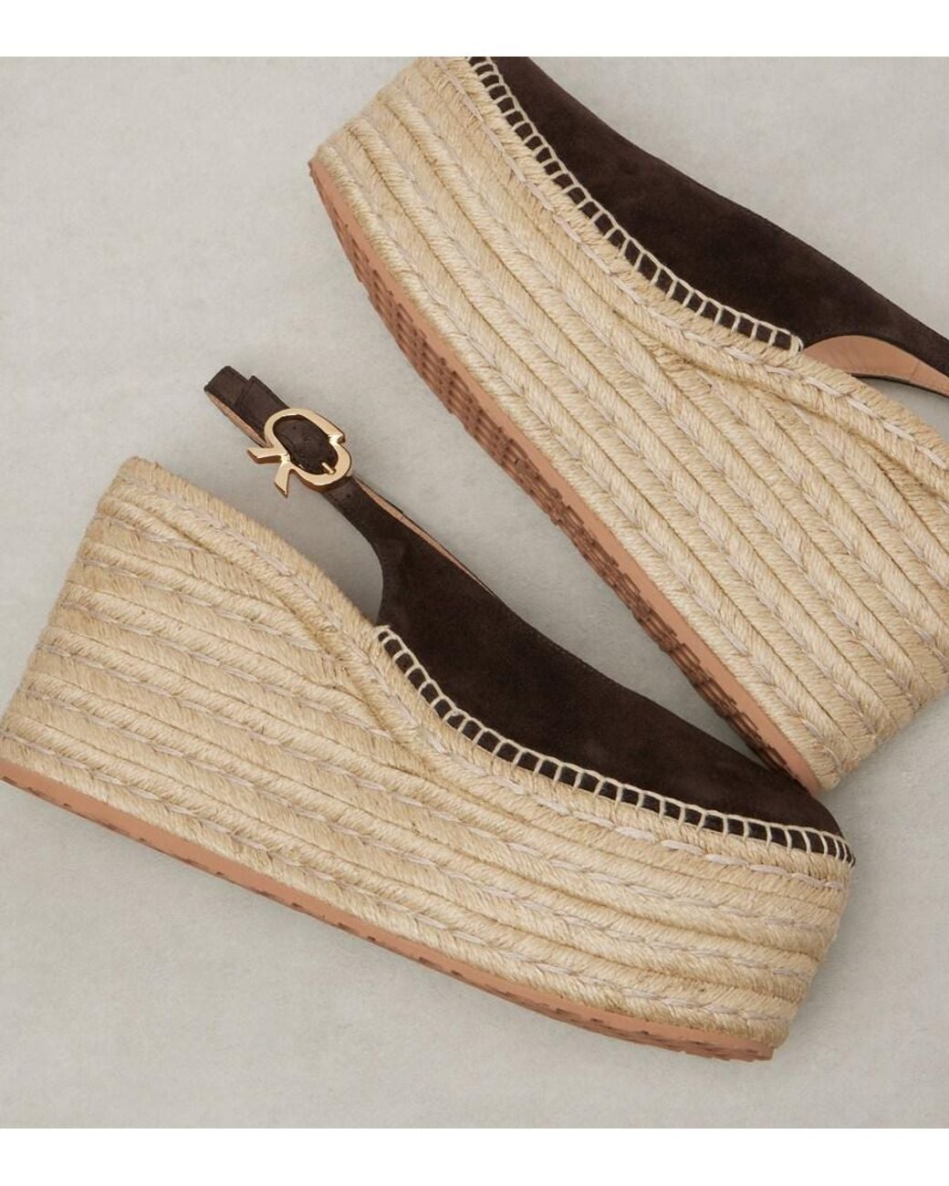 Gianvito Rossi Brown Suede Slingback Espadrille Wedges