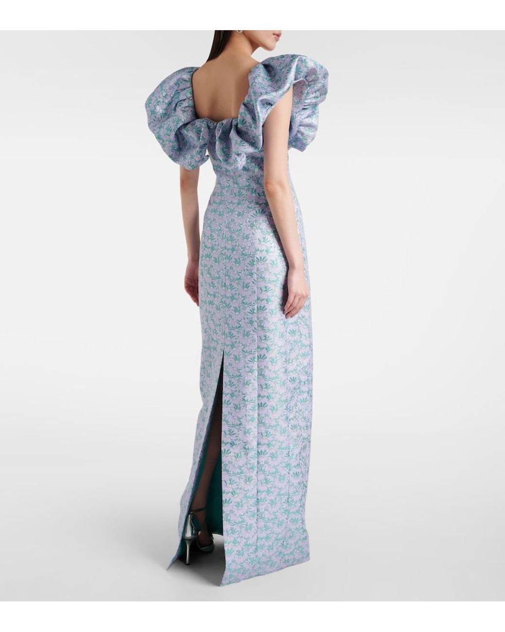 Markarian Blue Rowan Floral Brocade Gown