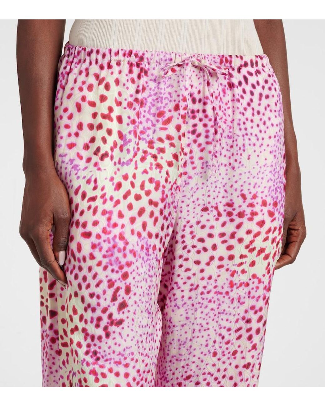 Dries Van Noten Pink Jacquard Wide-Leg Pants