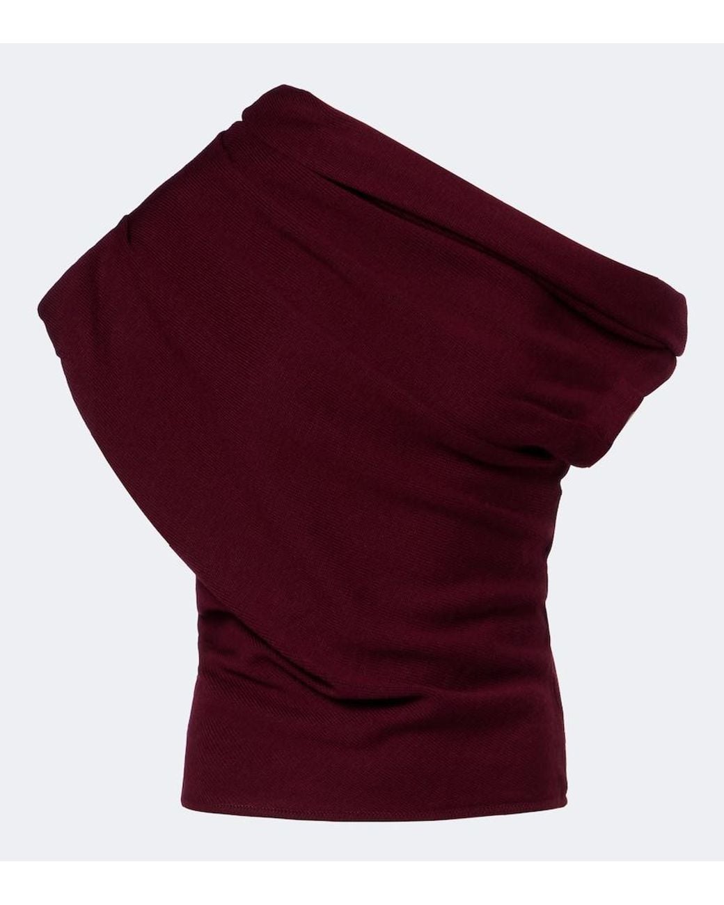 Staud Red Mabel Asymmetric Draped Wool Top