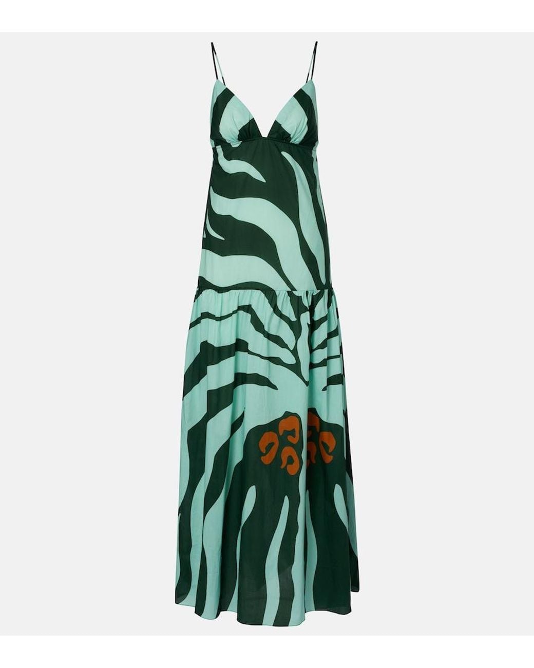 Johanna Ortiz Green Zea Palm Cotton Poplin Maxi Dress