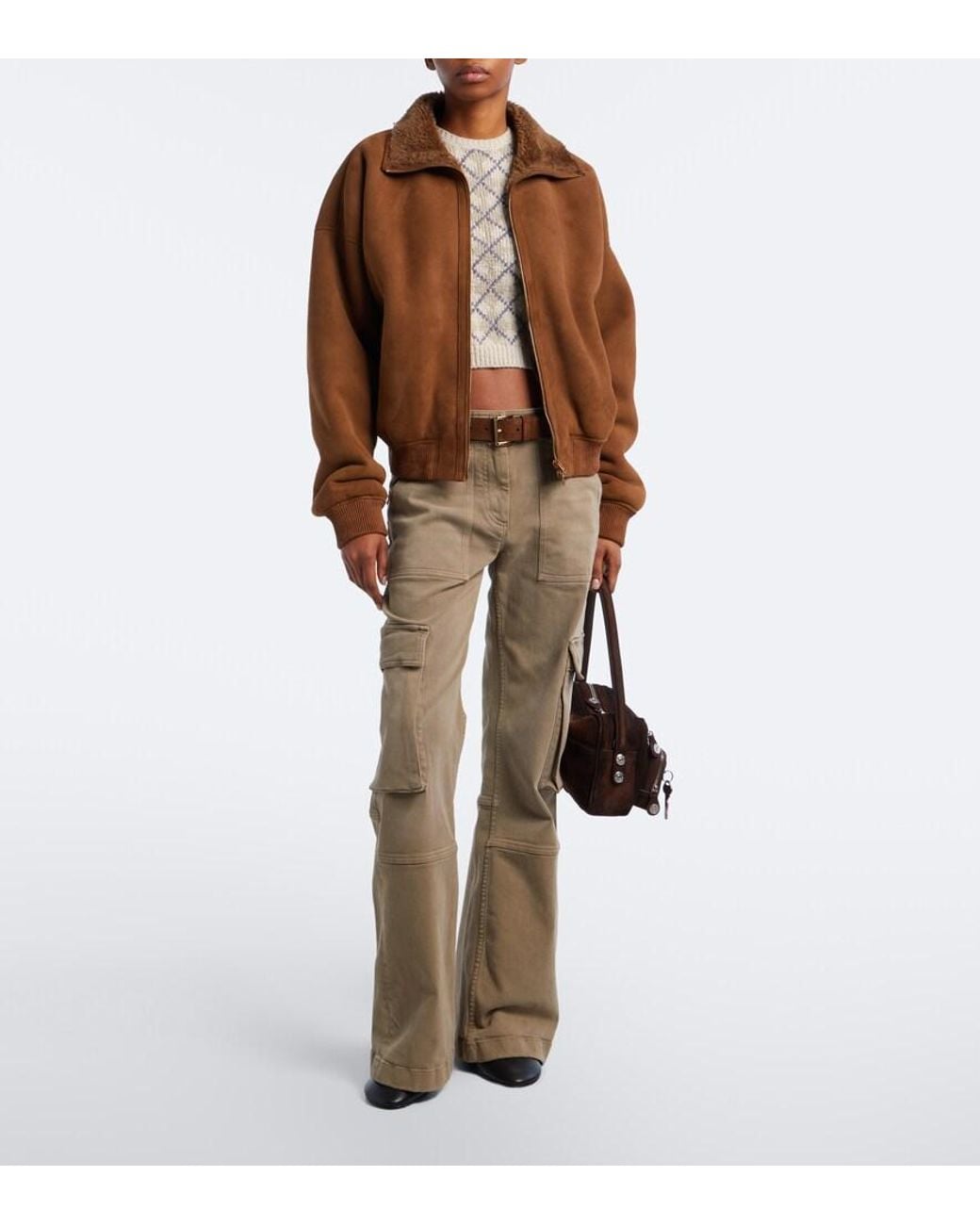 Acne Brown Shearling-Lined Suede Bomber Jacket