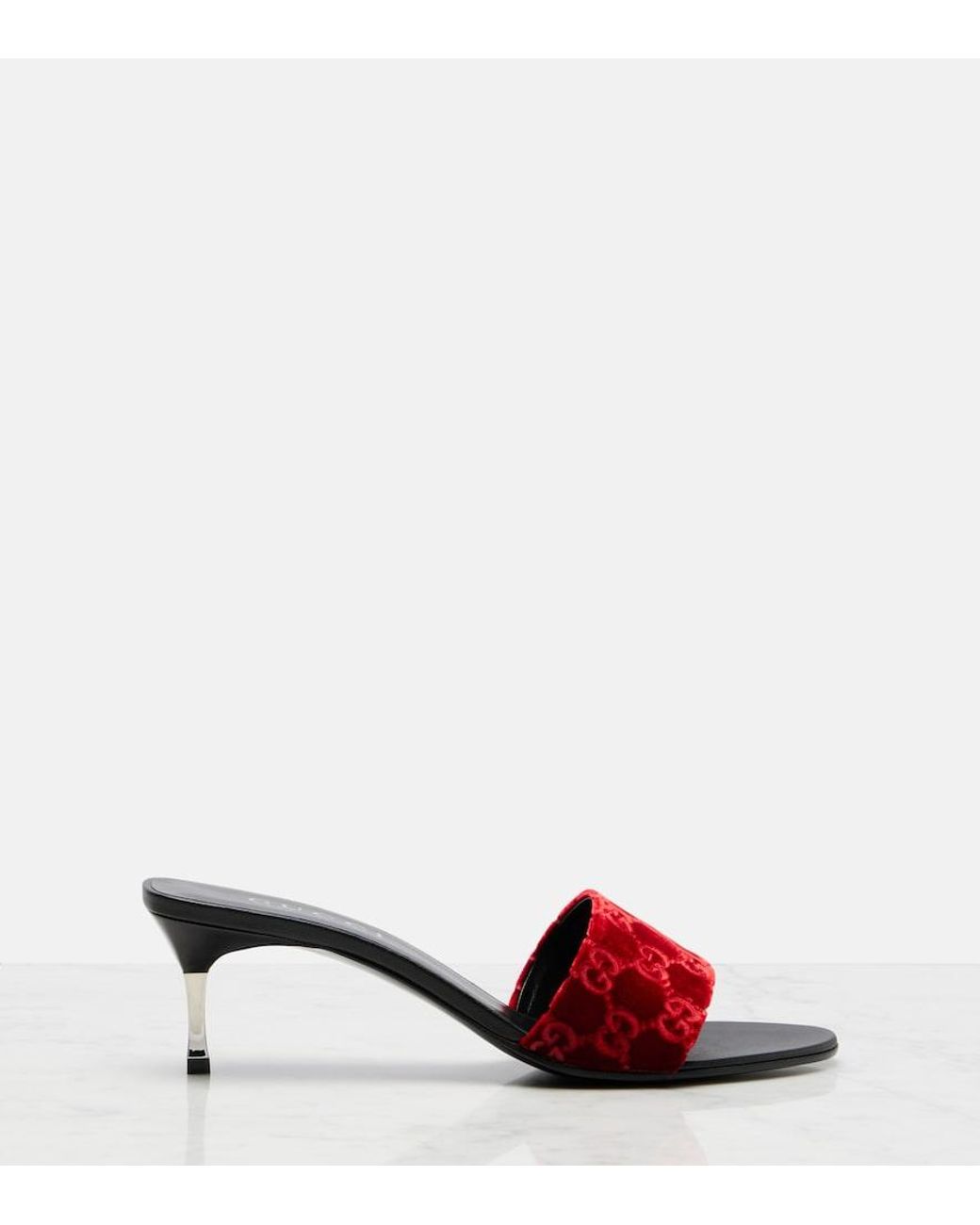 Gucci Red Gg Velvet Mules