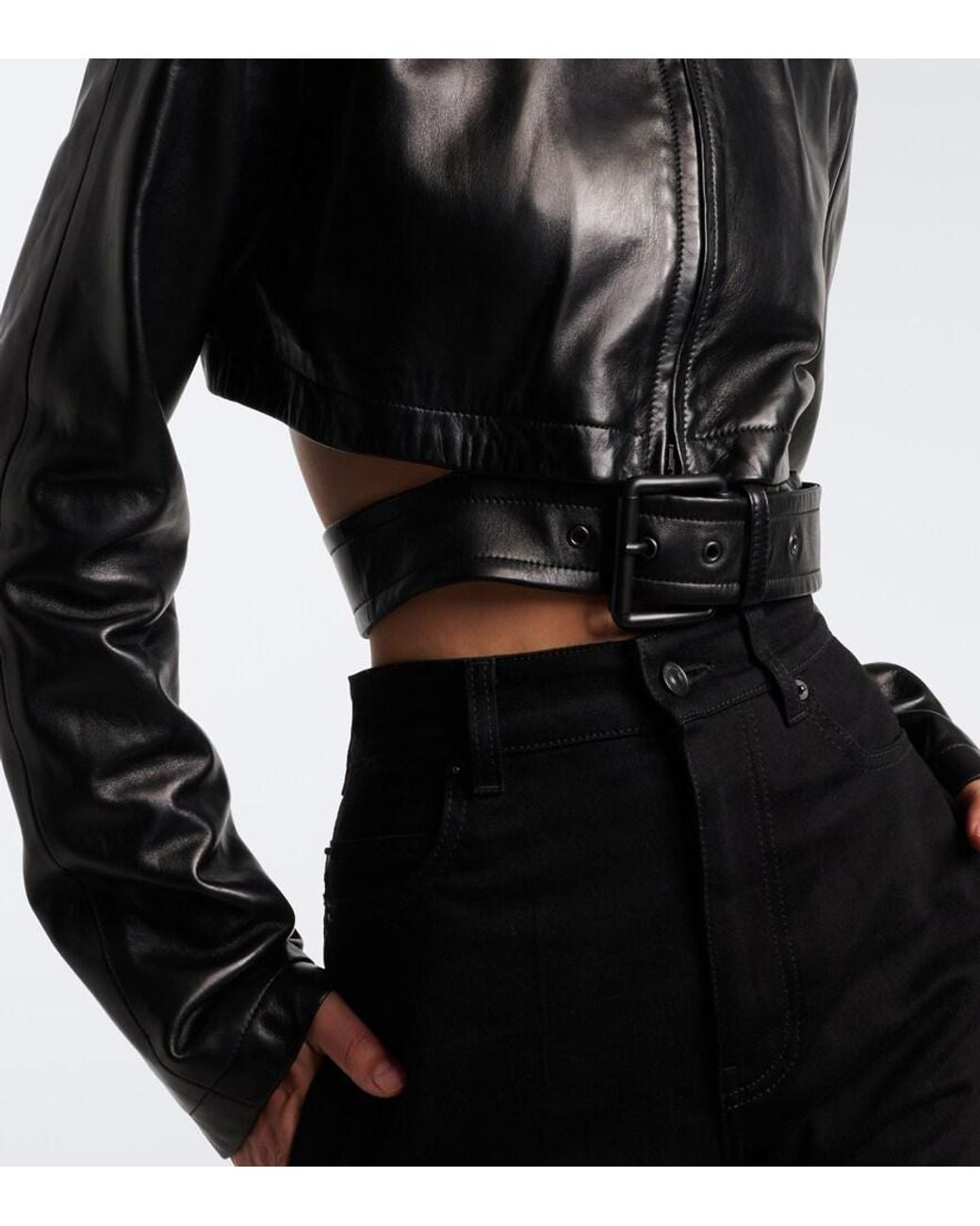 Balenciaga Black Belted Cropped Leather Jacket