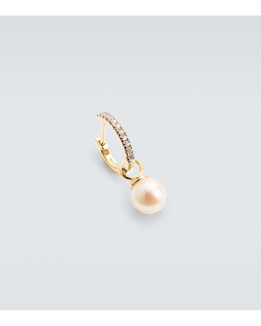Mateo White 14Kt Single Hoop Earring With Diamonds And Freshwater Pearl for men