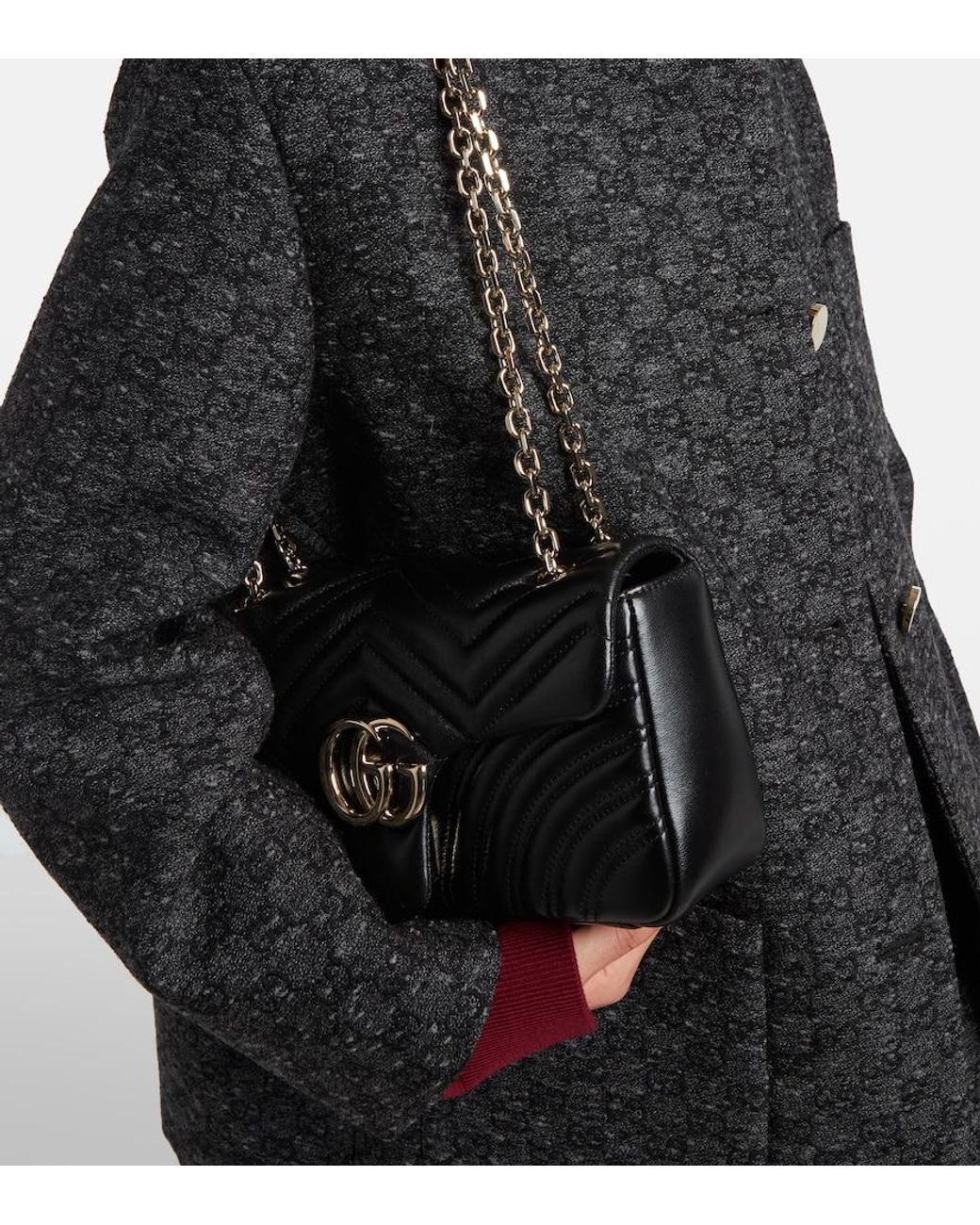 Gucci Black Gg Marmont Medium Leather Shoulder Bag