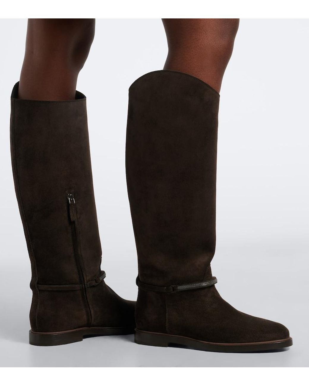 Brunello Cucinelli Brown Monili Suede Knee-High Boots