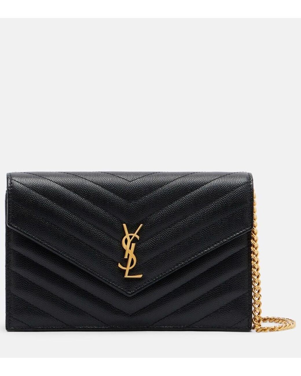 Saint Laurent Black Cassandre Leather Wallet On Chain