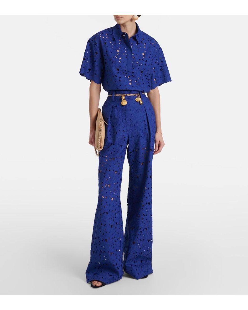 Rebecca Vallance Blue Zaffre Broderie Anglaise Cotton Shirt