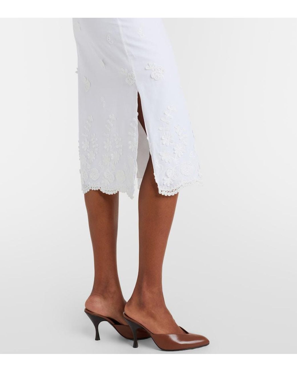 Altuzarra White Malik Embroidered Cotton Midi Skirt