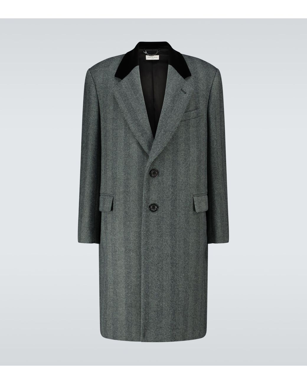 Dries Van Noten Herringbone Single-breasted Coat in Grey (Gray) for Men - Lyst
