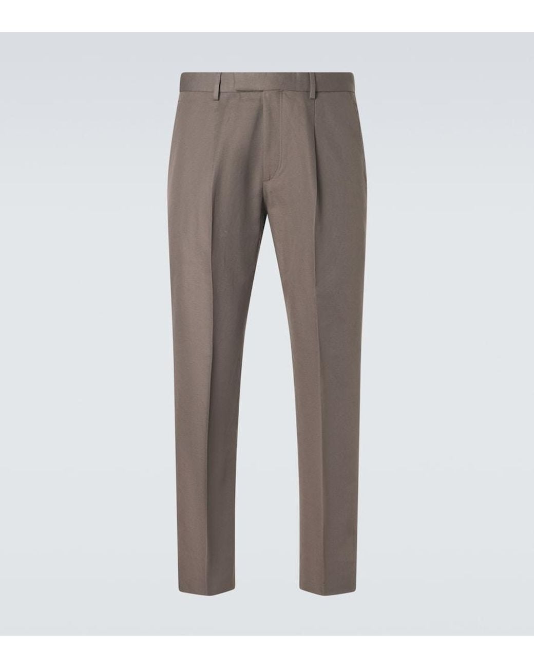 Zegna Gray Cotton And Linen Straight Pants for men