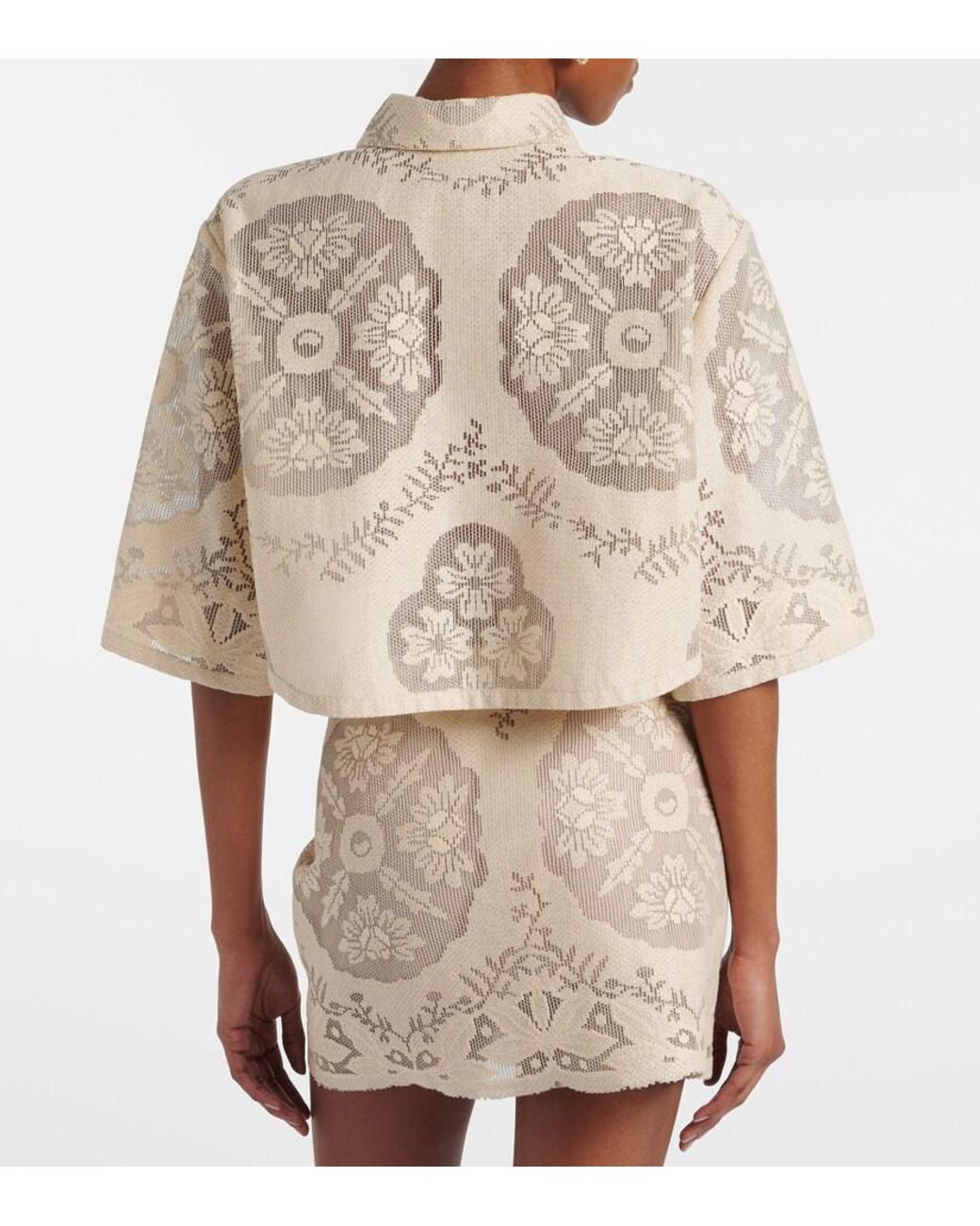Valentino Garavani Natural Floral Cropped Cotton-Blend Shirt