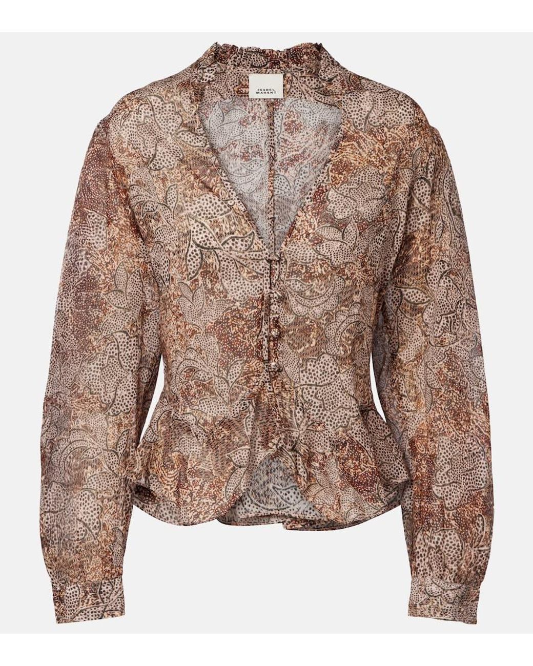 Isabel Marant Brown Celeny Printed Cotton Voile Blouse